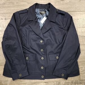 Talbots Women's Twill Jacket Size 16W Navy Blue Button Up NWT